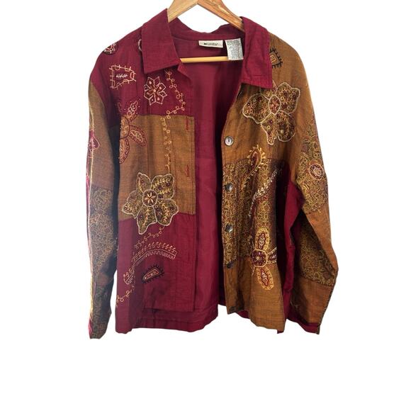 Units Woman XL Vintage Patchwork Shirt Jacket Multicolor Button Up Artsy Retro - Picture 5 of 9